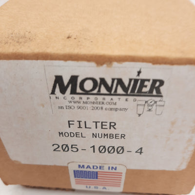 New Monnier 205-1000-4 Inline Filter with Threaded Bowl, 20µm Filtration, 1/2in NPT