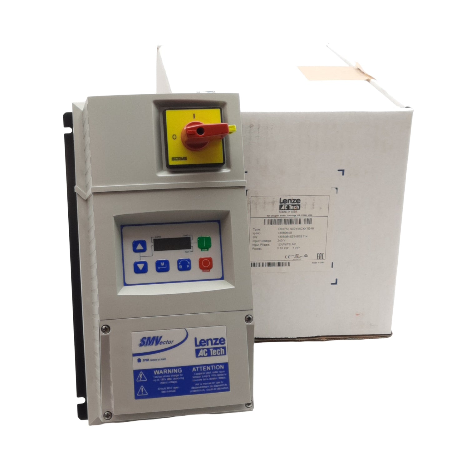 New Lenze ESV751N02YMC SMVector VFD 0-500Hz, 1/3PH 240VAC IN, 3PH 0-230VAC OUT