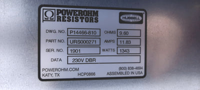 New Hubbell Powerhorn Resistors URS000271 Breaking Resistor 230V, 11.83A, 1343W