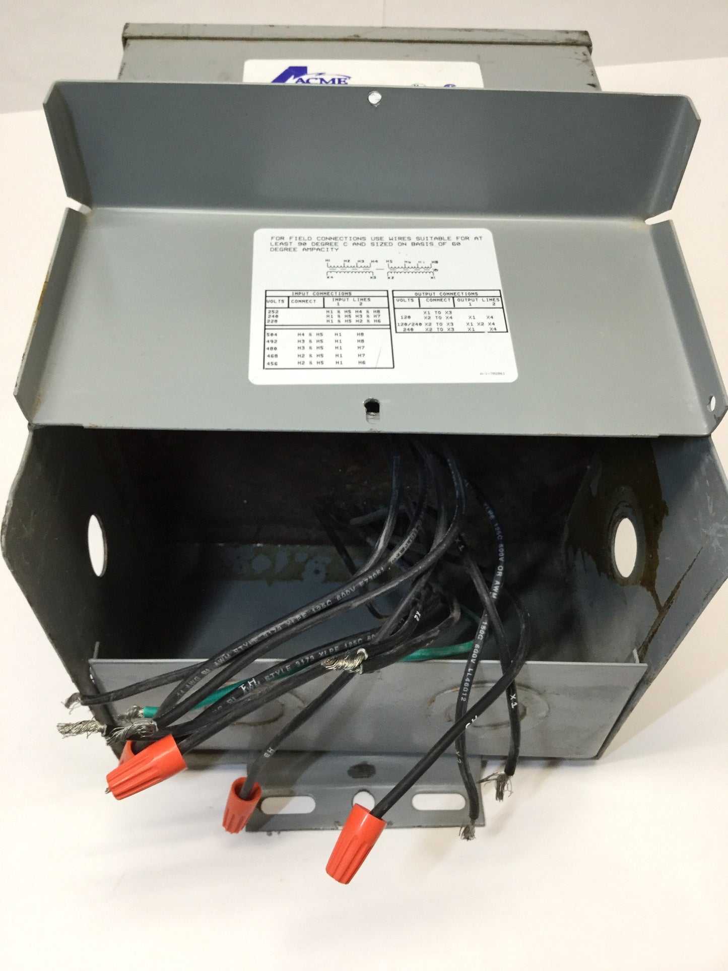 Used Acme T-2-53013-4S Transformer 3kVA 1-Phase, 240X480V Pri, 120/240V Sec w/4x Taps