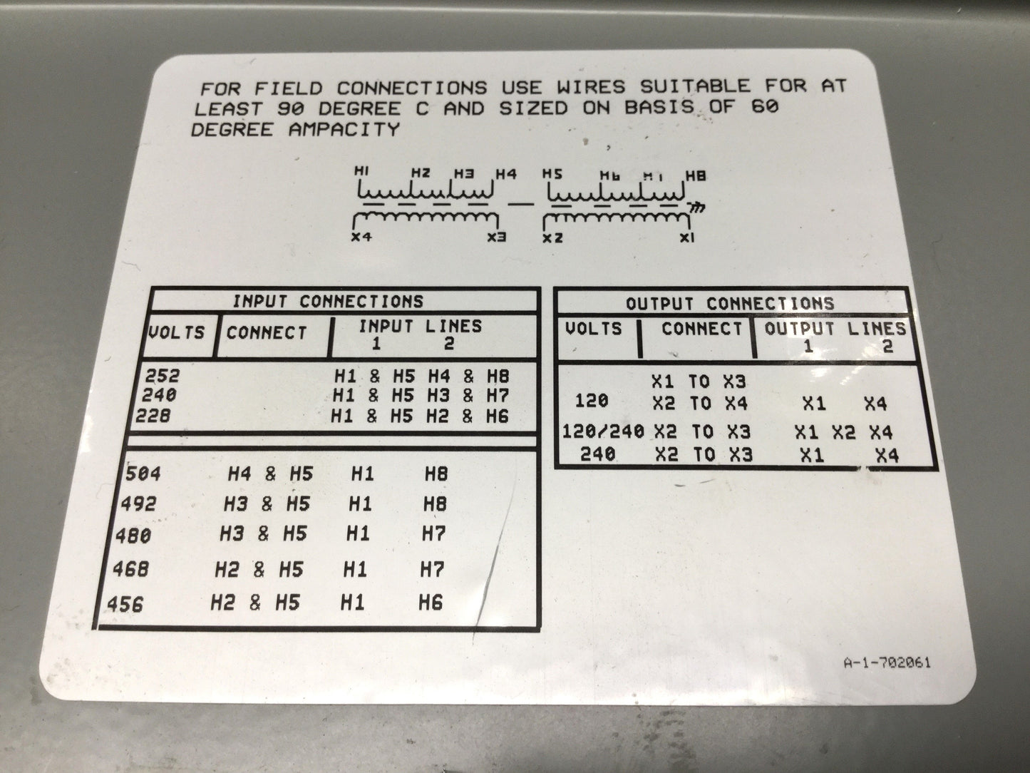 Used Acme T-2-53013-4S Transformer 3kVA 1-Phase, 240X480V Pri, 120/240V Sec w/4x Taps