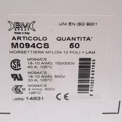 New Lot of 50 BM Group M094CS Terminal Block Strip, 12-Pole, Direct Mount, 18-10 AWG