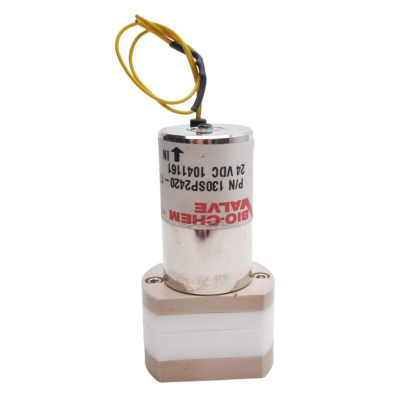 Used Bio-Chem 130SP2420-1TP Solenoid Operated Micro-Pump, 20µL Dispense, 24VDC Coil