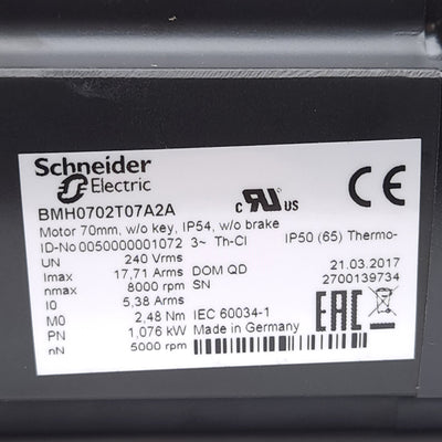 New Schneider Electric BMH0702T07A2A Servo Motor, 8000RPM, ø11mm Shaft, 240VAC 3Φ