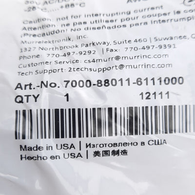 New Murr Elektronik 7000-88011-6111000 Cordset 4-Pole M8 Male to Female 30VAC/DC 10m