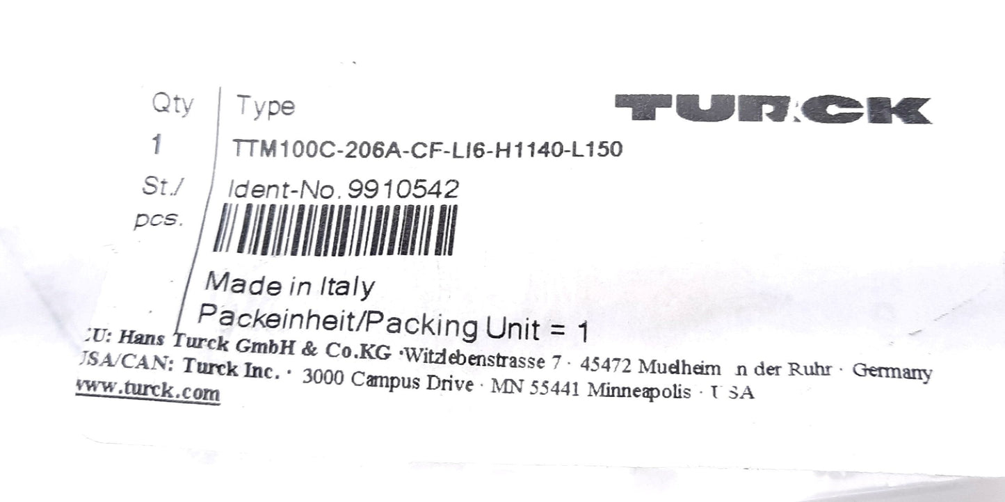 New Turck TTM100C-206A-CF-LI6-H1140-L150 Temperature Sensor 5-32VDC 4-20mA 150mm