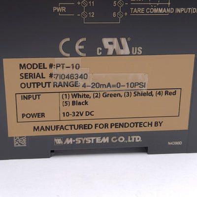 New – Open box Pendotech PT-10 Pressure Sensor Transmitter, 4-20mA Output, 0-10psi, DIN Rail