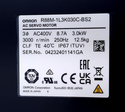 New Omron R88M-1L3K030C-BS2 AC Servo Motor 3 Phase w/Brake 400VAC 8.7A 3kW 3000rpm