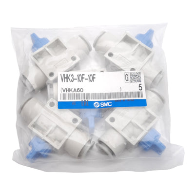 New Lot of 5 SMC VHK3-10F-10F Finger Valve, -100kPa to 1.0MPa, ø10mm One-Touch