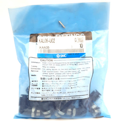 New Lot of 10 SMC KAL06-U02 Male Elbow Fitting, 6mm OD Tube, Uni 1/4in, 1MPa Max