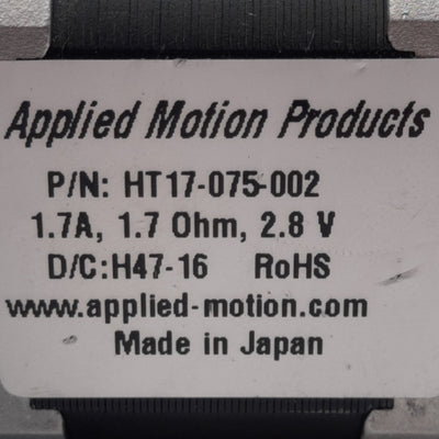 Used Applied Motion HT17-075-002 Stepper Motor, 2-Phase, 1.8°/Step, 2.8VDC, NEMA 17