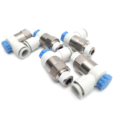 New Lot of 5 SMC AS3211F-02-10SA Elbow Speed Controller, 10mm Tube, 1/4R, 1MPa Max