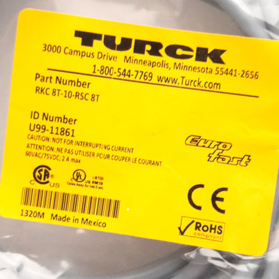 New Turck RKC 8T-10-RSC 8T Actuator & Sensor Cable, 8-Pin m12 Male to Female, 10m