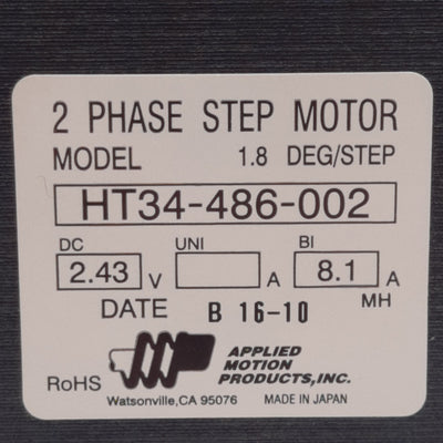 New – Open box Applied Motion HT34-486-002 Stepper Motor, 2-Phase, 1.8°/Step, 2.43VDC, NEMA 34