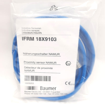 New Baumer IFRM 18X9103 Inductive Sensor, NAMUR Output, 8mm Range, 5 to 30VDC, 2m