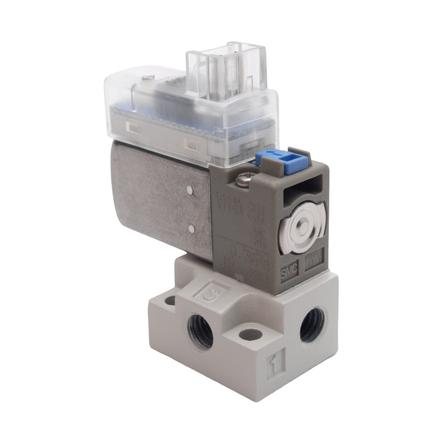 New SMC V114A-SLU-M5 Solenoid Valve w/ M5 Sub-Plate, Normally Closed, 5VDC Coil
