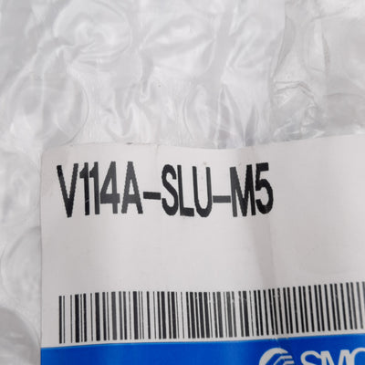 New SMC V114A-SLU-M5 Solenoid Valve w/ M5 Sub-Plate, Normally Closed, 5VDC Coil