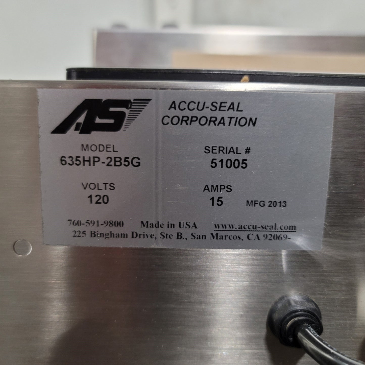 Used Accu-Seal 635HP-2B5G Validatable Medical Gas-Vacuum Sealer 19" x 3/8" 120VAC 15A