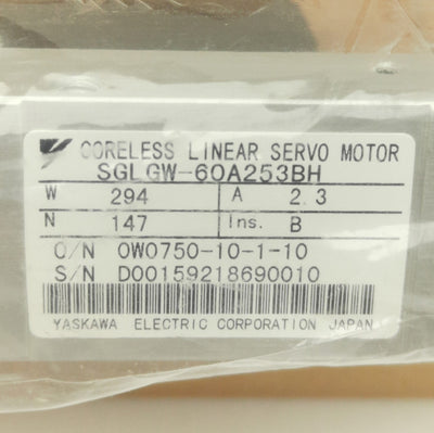 New Yaskawa SGLGW-60A253BH Linear Servo Motor Moving Coil, 253mm x 60mm, 200VAC