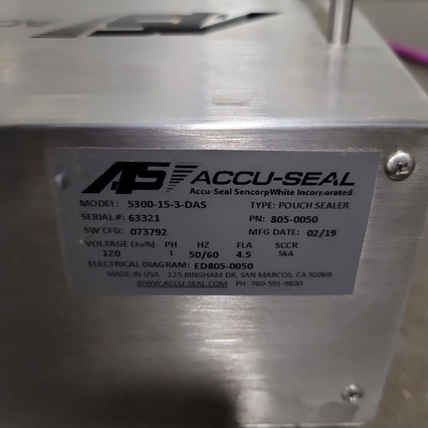 Used Accu-Seal 5300-15-3-DAS Validatable Medical Pouch Sealer 15" x 3/8" 120VAC 4.5A