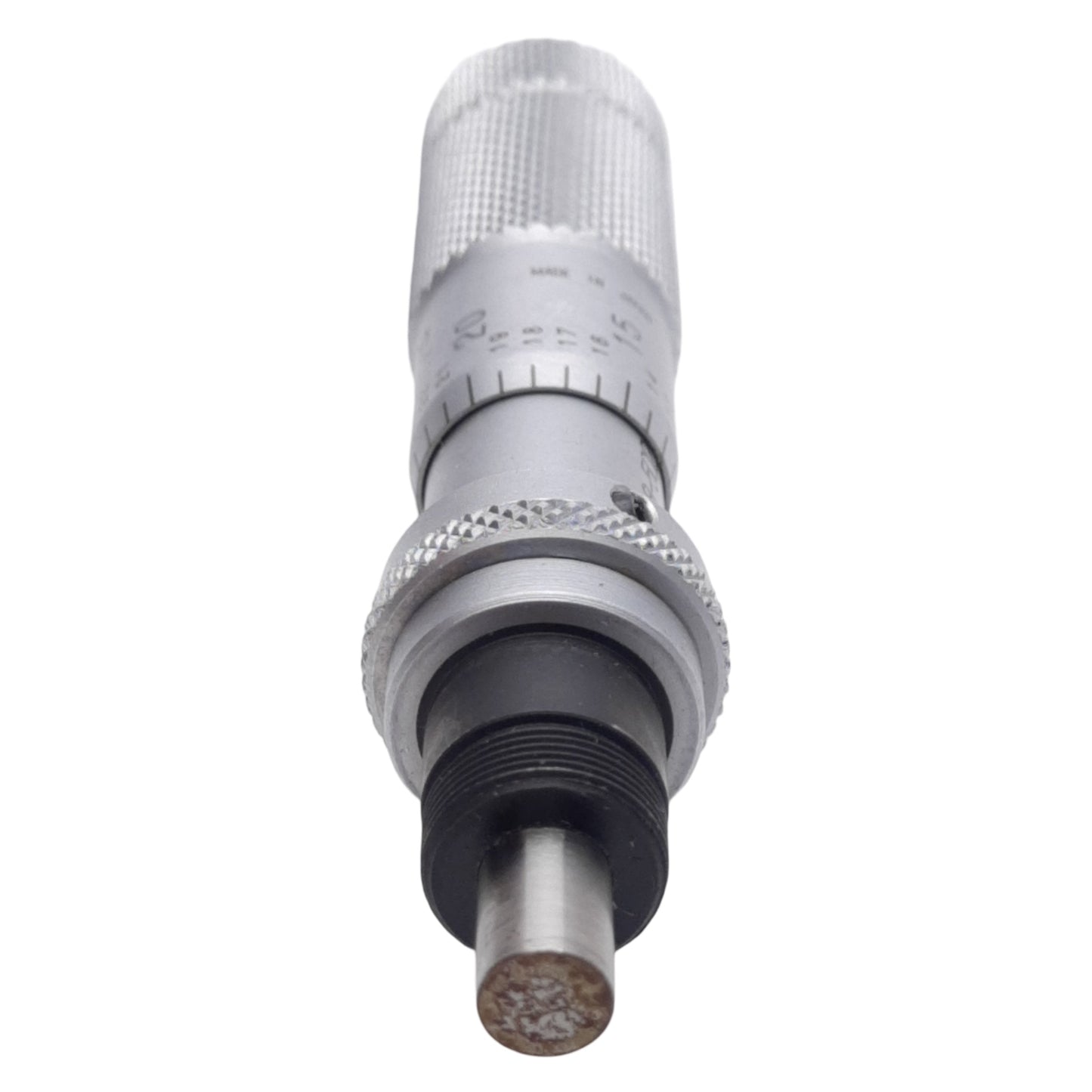 Used Mitutoyo 148-502 Micrometer Head 0-0.5in Range, 0.001in Graduation, Flat Spindle