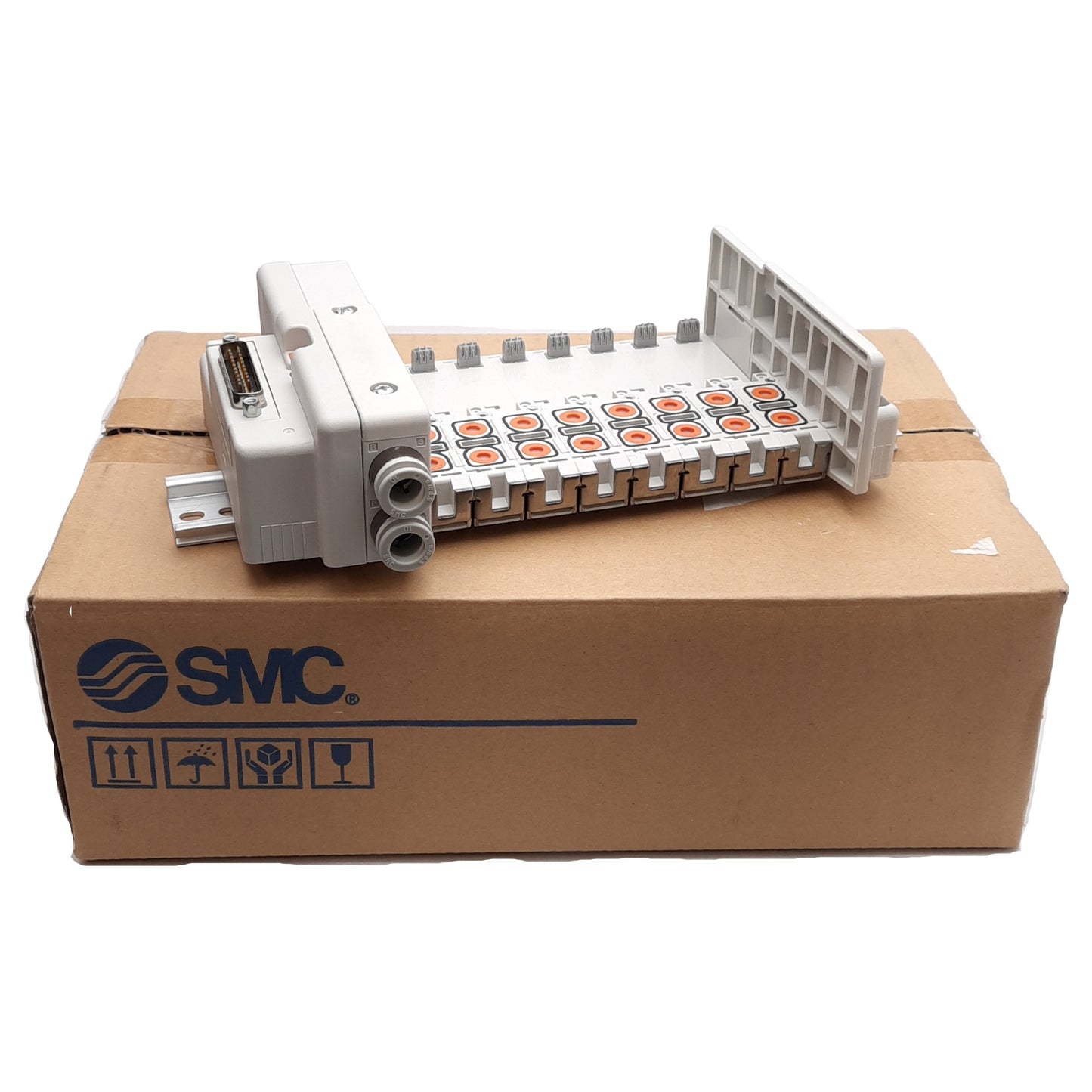 New SMC SS5Q23-08FD0-DB Pneumatic Manifold, 8-Station, ø10mm One-touch, 25-Pin D-Sub