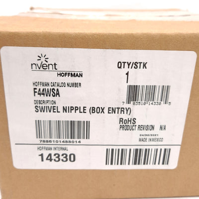New nVent Hoffman F44WSA 14330 Swivel Nipple Feed-Through Box Entry, 4in x 4in