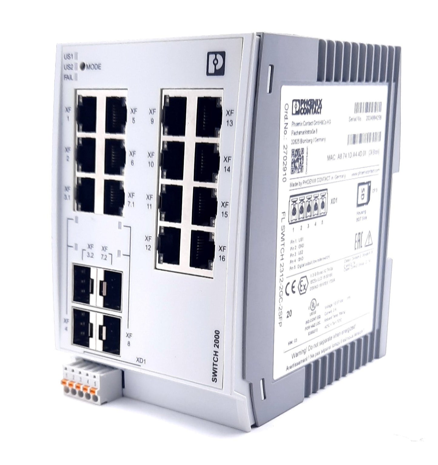 New Phoenix Contact 2312-2GC-2SFP Industrial Ethernet Switch 12-57VDC, 2A, 12x RJ45