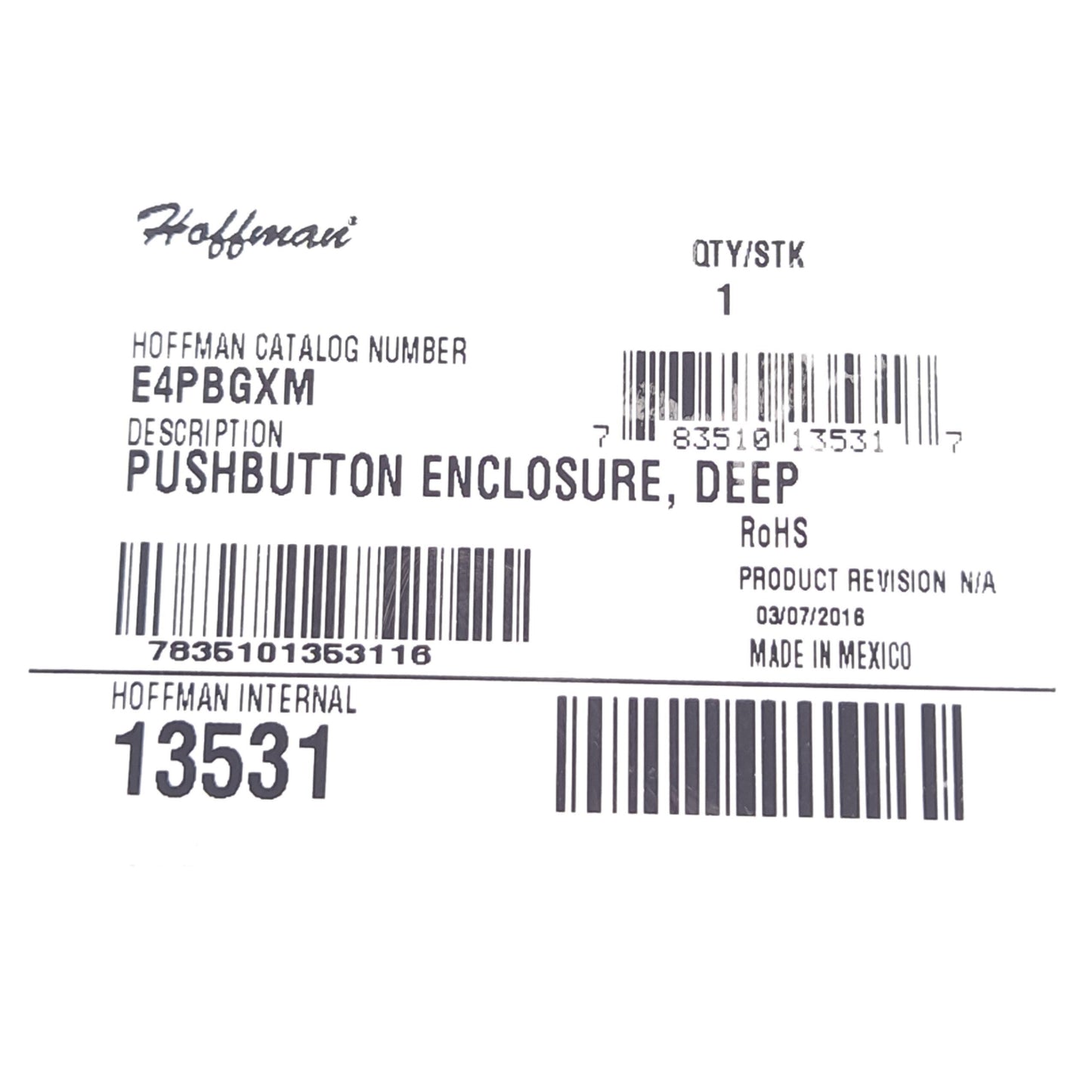 New – Open box nVent Hoffman E4PBGXM 13531 Pushbutton Enclosure, 4-Hole, ø22.5mm, Steel