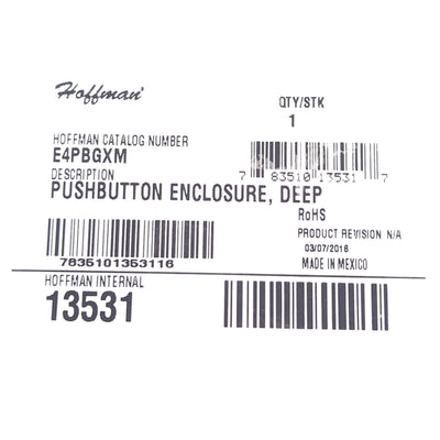 New – Open box nVent Hoffman E4PBGXM 13531 Pushbutton Enclosure, 4-Hole, ø22.5mm, Steel
