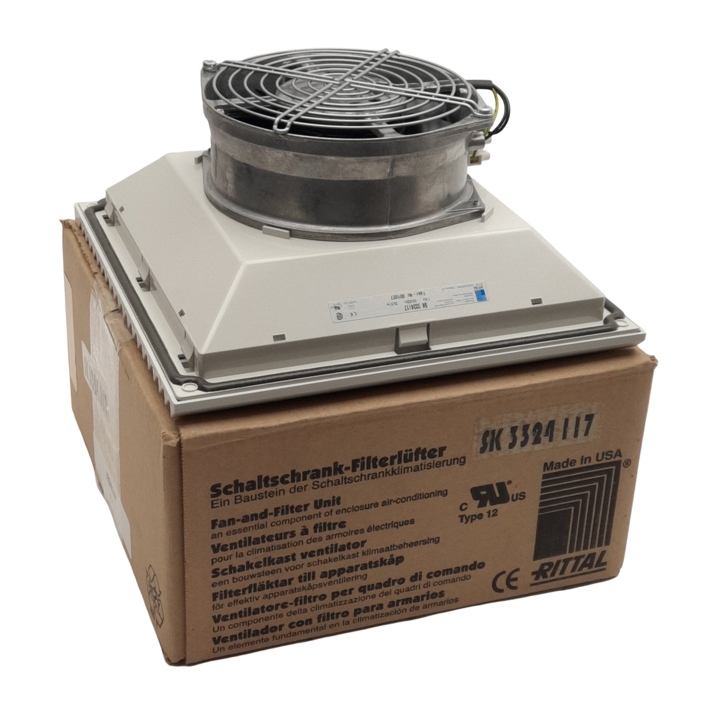 New Rittal SK 3324117 Axial Filter Fan 115VAC 50/60Hz, 30/35W, 105CFM, 255mm x 255mm