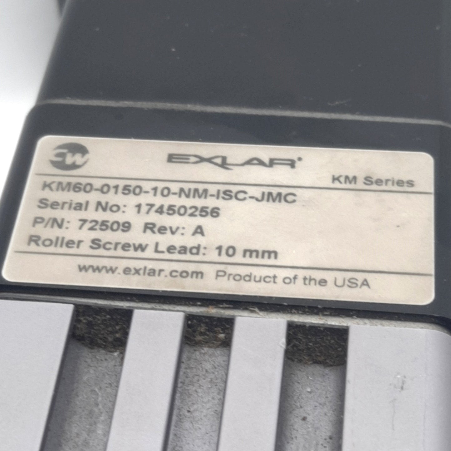Used Exlar KM60-0150-10-NM-ISC-JMC Roll Screw Actuator, Frame 60mm, Stroke 150mm