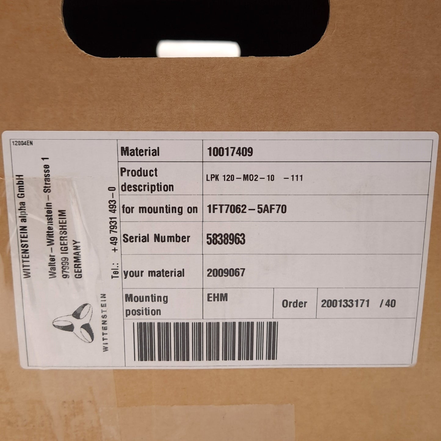 New Wittenstein Alpha LPK 120-M02-10-111 Right Angle Bevel Gearbox, 10:1 Ratio