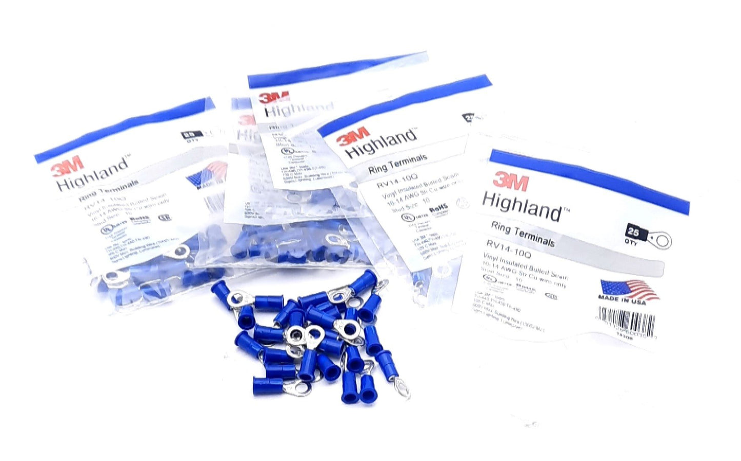 New Lot 150 3M Highland RV14-10Q Vinyl Insulated Ring Terminal 16-14AWG