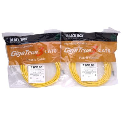 New Lot of 2 Black Box C6PC70S-YL-10 CAT6 Patch Cable, 2x RJ45 Male, 10ft Length