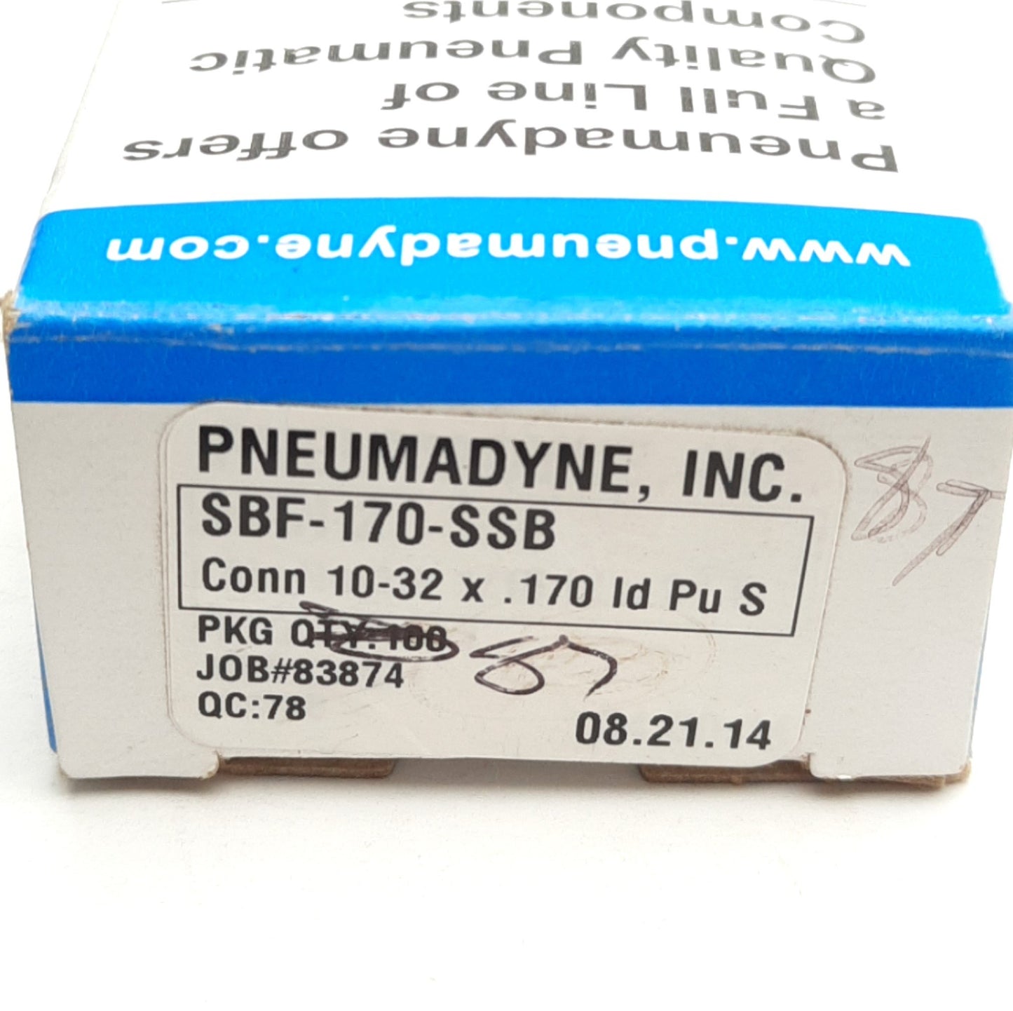 Used Lot of 10 Pneumadyne SBF-170-SSB Straight Connectors 10-32 to 0.17" Hose Barb