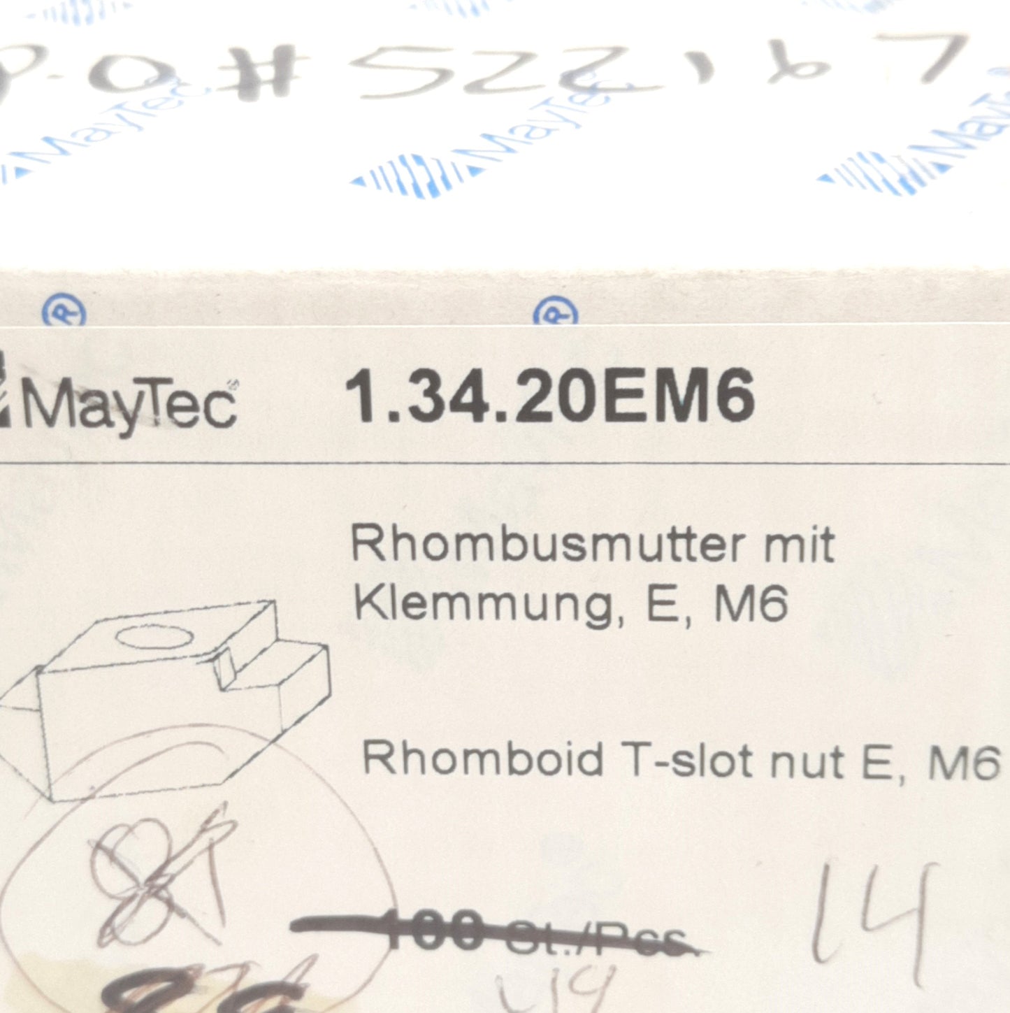 New – Open box Lot of 32 MayTec 1.34.20EM6 Rhomboid T-Slot Nut, M6 Thread, Slot: E