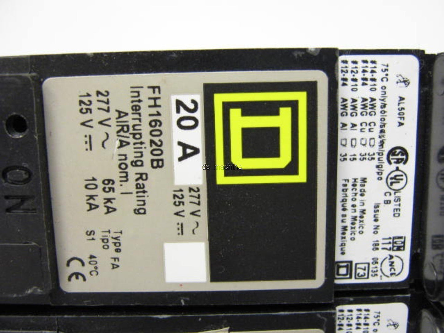 Used Lot of 2 Square D FH16020B 20A 277VAC 125VDC for I-Line Series Power Panels