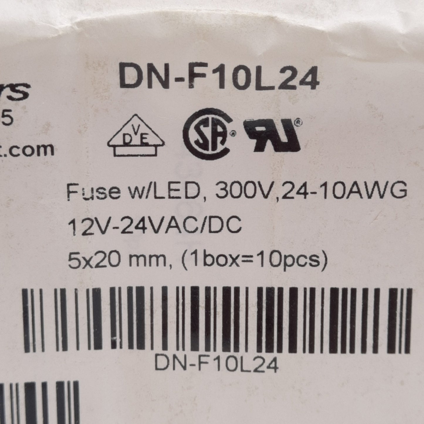 New Lot of 10 DINnectors DN-F10L24 Fuse Terminal Blocks, 300V, 12-24V LED, DIN Rail