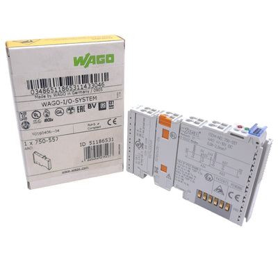 New Wago 750-557 Analog Output Module, 4-Channel, ±10VDC Signal, DIN Rail
