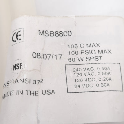 New – Open box Madison MSB8800 Single Point Level Switch, SPST, 240VAC/120VDC, 100PSIG, 105°C