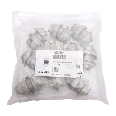 New Lot of 10 Polyconn PC82G-88 Plastic Bulkhead Union ø1/2in Push-to-Connect 230PSI