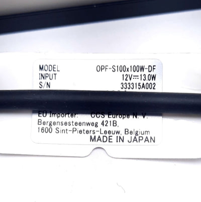 Used CCS OPF-S100x100W-DF Machine Vision Lighting White 12VDC, 13W, 112mmx108mmx15mm