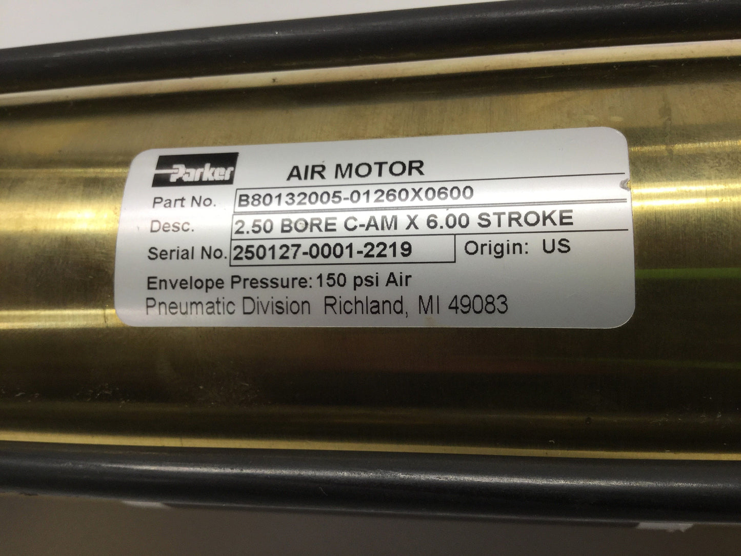 Used Parker B80132005-01260X0600 Bellows Air Motor Cylinder Actuator 6" Stroke, 12VAC