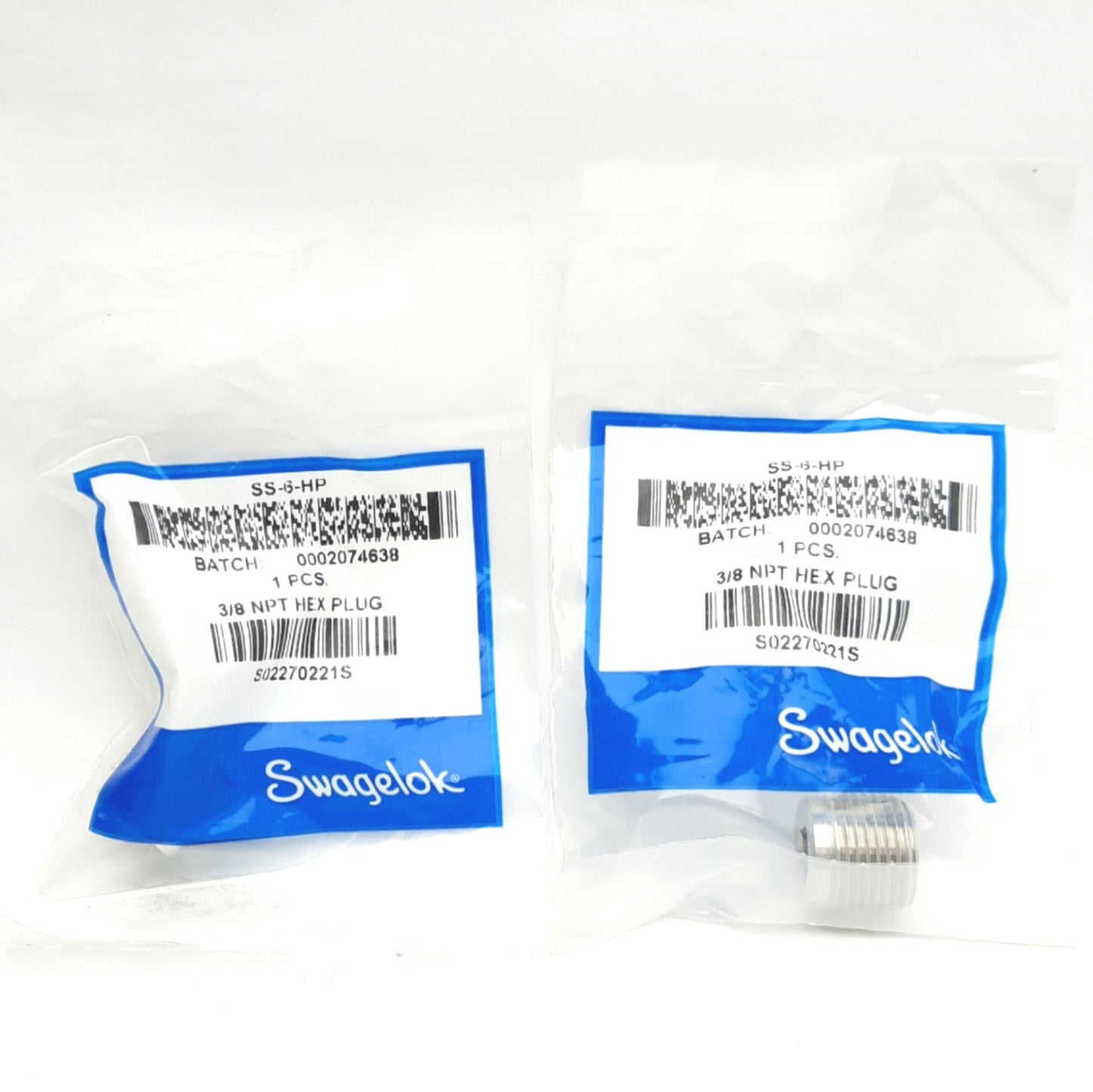 New Lot of 2 Swagelok SS-6-HP Stainless Steel Hollow Hex Plug, 3/8in NPT Male