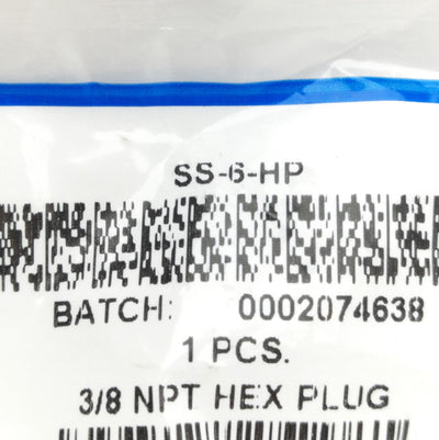 New Lot of 2 Swagelok SS-6-HP Stainless Steel Hollow Hex Plug, 3/8in NPT Male