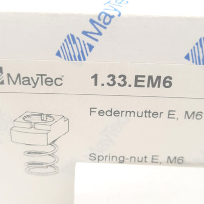 New – Open box Lot of 25 MayTec 1.33.EM6 Compression Spring "E" T-Nut , M6x1.0, ø15mm OD x 8mm