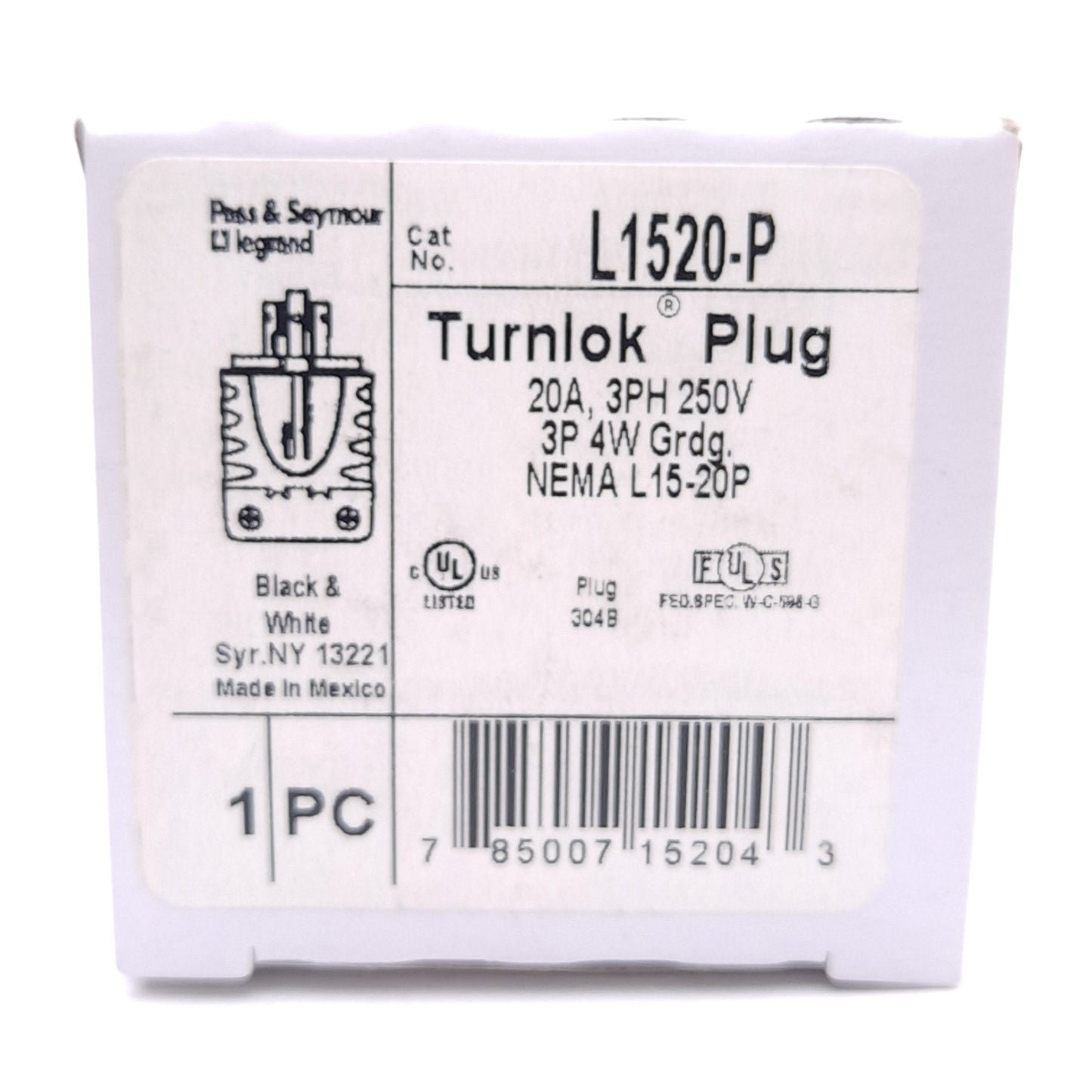 New Lot of 2 Legrand Pass & Seymour L1520P Plug, 3-Pole 4-Wire, 20A, 250V 3-Phase