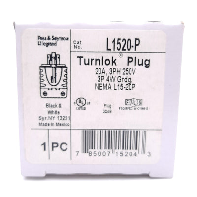New Lot of 2 Legrand Pass & Seymour L1520P Plug, 3-Pole 4-Wire, 20A, 250V 3-Phase