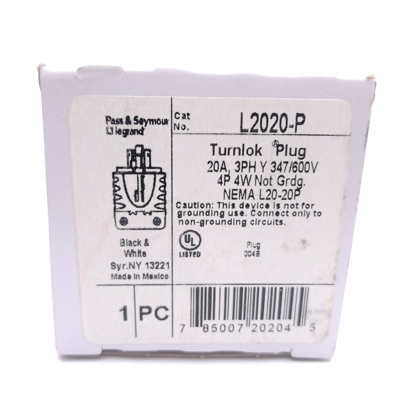 New Legrand Pass & Seymour L2020P Plug, 4-Pole 4-Wire, 20A, 347/600V 3-Phase